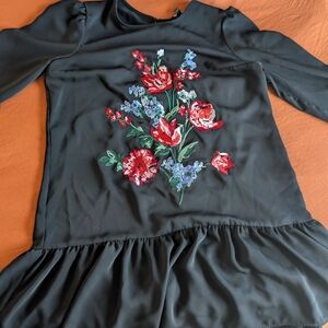 Express Black Midi Dress with Floral Embroidery
